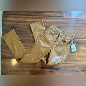 NWT MOTHER CASHEW BROWN PU LEATHER MID RISE ANKLE PANTS